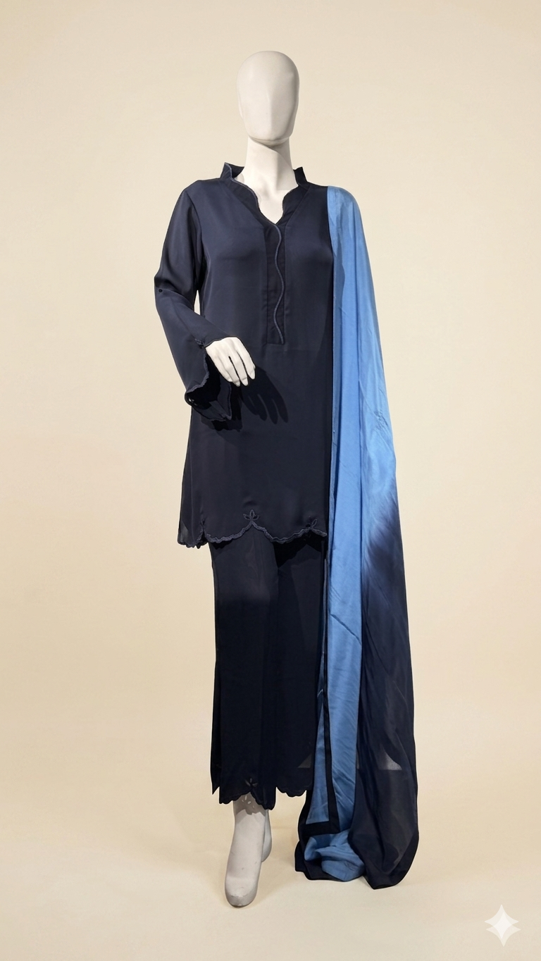 coral button front suit with cream ombre dupatta coral button front suit with cream ombre dupatta