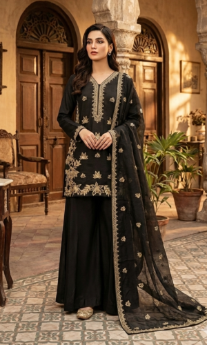 maroon velvet gold button festive three piece