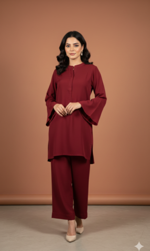 dusty rose flared sleeve two piece