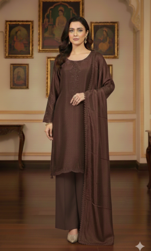 maroon velvet gold button festive three piece