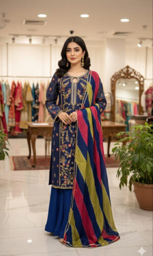 maroon velvet gold button festive three piece
