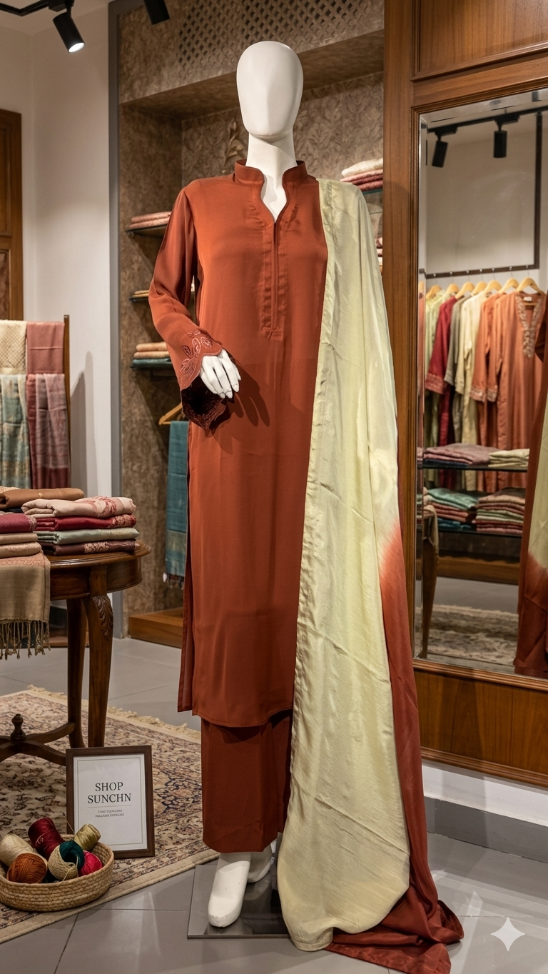 coral button front suit with cream ombre dupatta coral button front suit with cream ombre dupatta