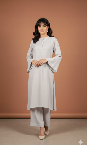 light grey flared sleeve long two piece