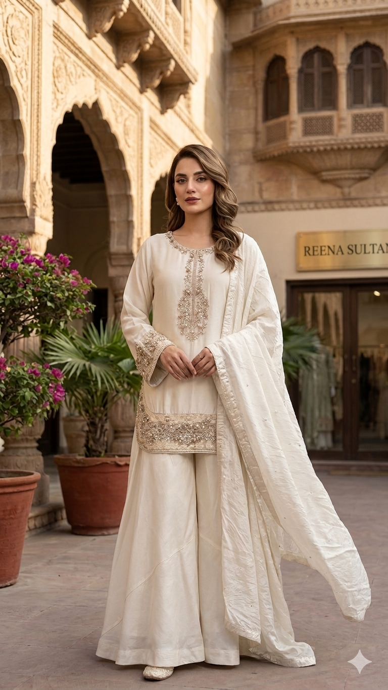 aqua mist embroidered sharara set