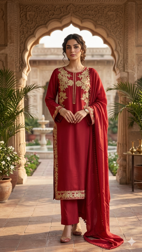 Crimson gold embroidered luxury suit