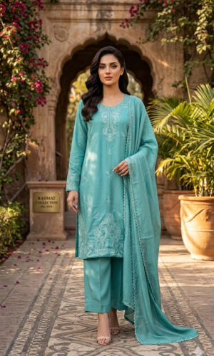 aqua mist embroidered sharara set