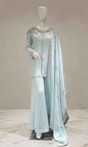 misty blue embroidered pret suit