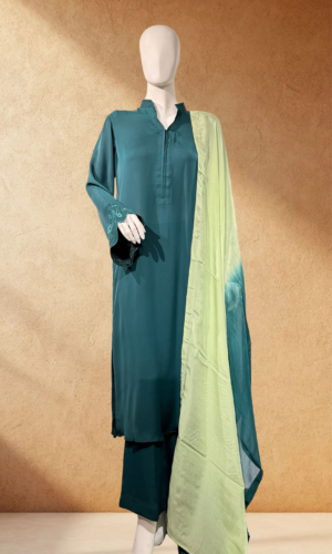 teal green suit with lime ombre dupatta