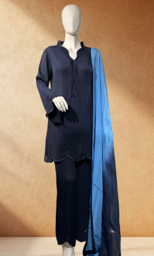 midnight navy scalloped two piece with blue dupatta