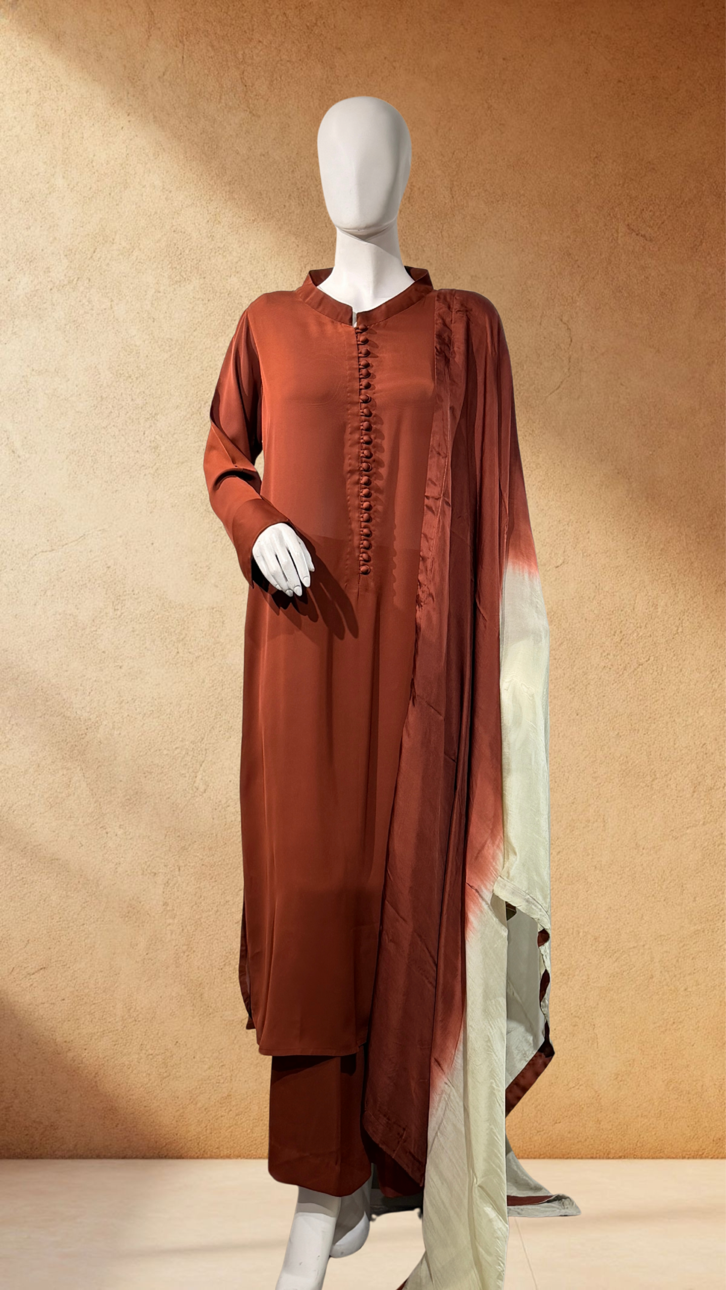 untitled-design-18 coral button front suit with cream ombre dupatta copy