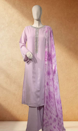 lilac embroidered suit with tie dye dupatta