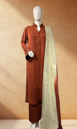 rust kurta with cream ombre dupatta